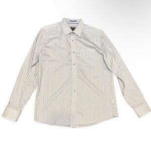 Johnston & Murphy White blue flamingos Pattern Shirt